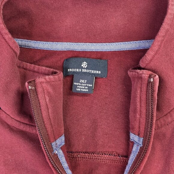 Brooks Brothers Pullover Mens 2XLT Red Navy Quarter Zip Long Sleeve Cotton Shirt - Picture 3 of 10